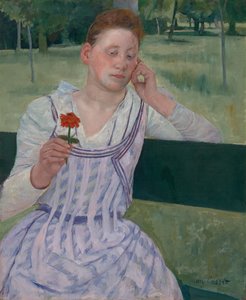 Kvinde med en rød zinnia (Drømmeri) af Mary Cassatt