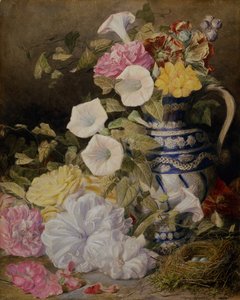 Et stilleben med en vase med blomster