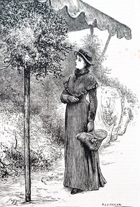 En kvinde, der køber kristtorn til at bruge til julepynt. Af Mary Ellen Edwards (1838-1934), en engelsk kunstner af Mary Ellen Edwards
