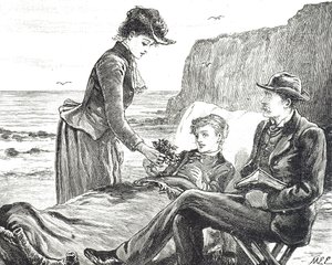 Gravering af en krøbling dreng ved havet af Mary Ellen Edwards