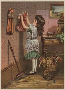 Pige hænger dukketøj op (chromolitho) af Mary Ellen Edwards