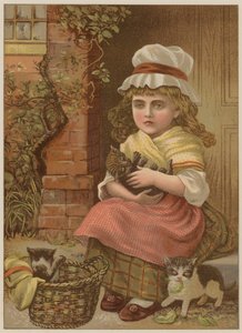 Pige med killinger (chromolitho) af Mary Ellen Edwards