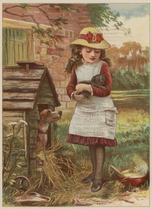 Pige med hvalp (chromolitho)