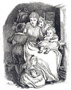 Illustration, der viser en mor med sine børn af Mary Ellen Edwards