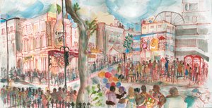 Carnival, Ladbroke Grove, 2017 (pen og akvarel)