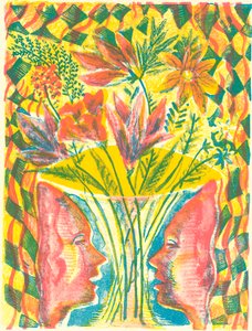 Ansigter og blomster, 2015 (litografi) af Mary Kuper