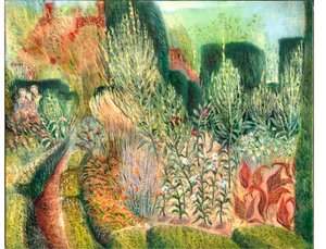Great Dixter: Topiary and paths, 2003 (olie om bord) af Mary Kuper