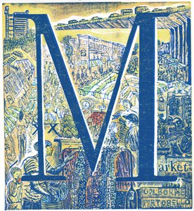Marked: Portobello og Golborne Road, 2015 (vinylgravering og collagraf) af Mary Kuper