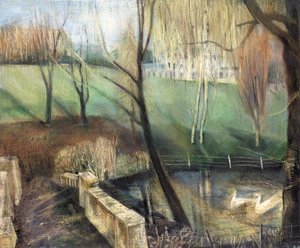 Pond, Kenwood, 2002 (olie om bord) af Mary Kuper