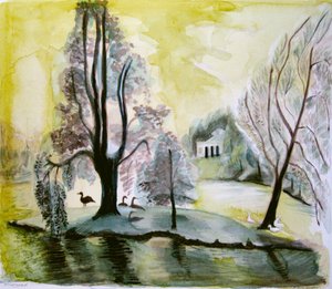 Stourhead, aftensø, 2006 (akvarel) af Mary Kuper