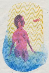Svømmer, 2018 (monoprint) af Mary Kuper
