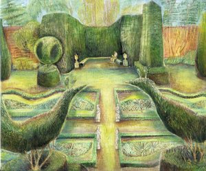 Den lange have, Cliveden, fugle, 2002 (olie om bord) af Mary Kuper