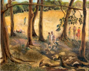Under træerne, Hampstead Heath, 2002 (olie ombord) af Mary Kuper