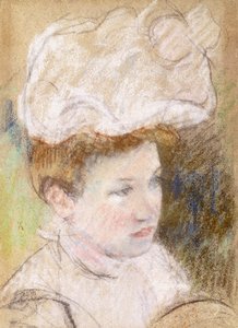 Leontine i en lyserød fluffy hat, 1898 af Mary Cassatt