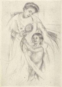 Ser ind i et håndspejl #3 (blæk) af Mary Stevenson Cassatt