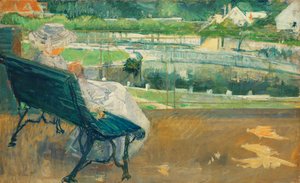 Lydia sidder på en veranda, hækler, ca. 1881 af Mary Cassatt