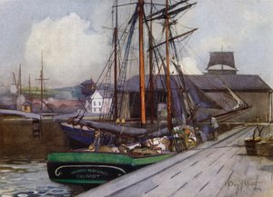 Indgang til Clyde and Forth Canal, Bowling (farve litho)