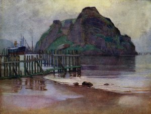 Lavvande ved daggry, Dumbarton Rock (farve litho)