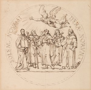 Design til en pavelig medaljon til kanoniseringen af Clement X af Saint Pius, Saint Gaetano dei Conti di Thiene, Saint Francis Borgia, S. J., Saint Louis Bertrand, O.P., og Saint Margaret Q(ueen) af Skotland af Massimiliano Soldani
