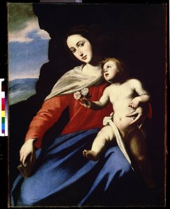 Jomfru og Barn (Jomfru og Barn). Maleri af Massimo Stanzione (cirka 1585-cirka 1658). Olie på lærred af Massimo Stanzione