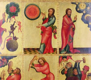 Venstre fløj af St. Peters højalter i Hamborg, Grabower-alteret, 1383 (tempera på panel) (detalje af 145257) af Master Bertram of Minden