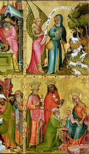 Bebudelsen til St. Joachim og tilbedelsen af Magi, fra venstre fløj af Buxtehude-alteret, 1400-10 (tempera på panel) (detaljer fra 159469) af Master Bertram of Minden