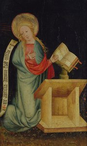 Jomfru af Bebudelsen, fra Høsthøsteralteret, ca. 1410 (tempera på eg) (se også 145253 og 145254)