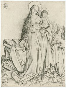 Madonna med engel, der giver roser