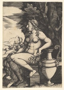 Siddende nøgen ved siden af en vase, 1537.