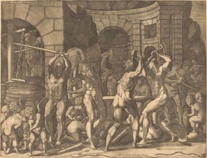 Vulcan og kykloperne smeder pile af Master FG, after Francesco Primaticcio