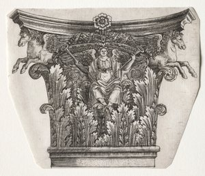 Base og Capital med Figure of Fame og Winged Horses kapital, ca. 1525-1550. af Master G. A. with the man