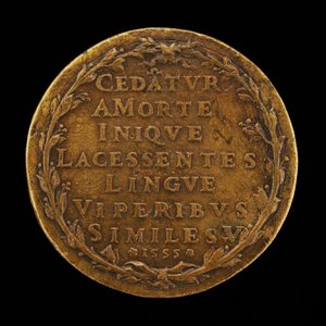 Indskrift i en laurbærkrans [omvendt], 1555. af Master I.A.V.F.