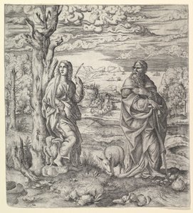 Sankt Johannes og Antonius i et landskab, ca. 1544-45. af Master IQV