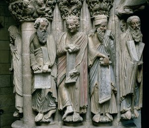 Detalje af Portico de la Gloria med det Gamle Testamentes profetsten