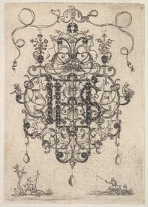 Design til et vedhæng med IHS-monogram, 1609. af Master PRK
