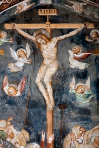 Korsfæstelsesdetaljen, der repræsenterer Kristus med inskriptionen INRI