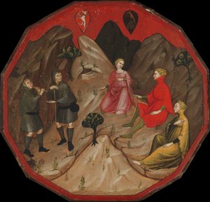 En konkurrence mellem fårehyrderne Alcesto og Acaten af Master of 1416