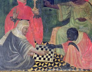 En maur og en kristen spiller skak, fra altertavlen af SS Nicholas, Claire og Anthony Abbot (tempera på panel) af Master of Castellitx