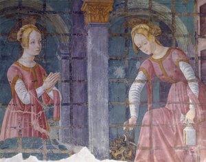 Italien, Piemonte-regionen, Alessandria-provinsen, fresko i kapel ved basilikaen Santa Maria Assunta