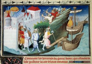 Den Store Khan mod japanerne eller "Hvordan mændene fra den Store Khan, der omringede øen, indtog deres fjenders by." Miniature taget fra "" The Book of Wonders""" af Marco Polo (1254-1324). Oplyst af Master of Egerton