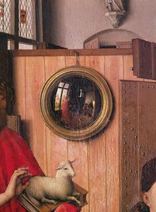 Johannes Døberen og giveren, Heinrich Von Werl, fra Werl-altertavlen, detalje af spejlet, ca. 1438 (se også 36923)