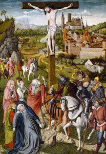 The Crucifixion, ca. 1465-70 (tempera og olie på træ) af Master of Georg Muehlichs Meisterlin Chronicle attr. to Master of Georg Muehlichs Meisterlin Chronicle attr. to