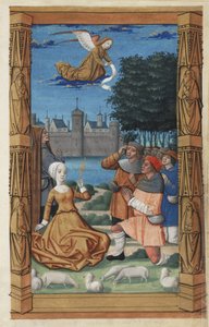 Bebudelse til hyrderne, fra en timebog, c.1485