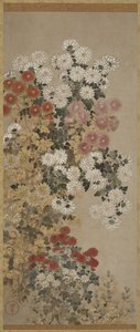 Krysantemum, hængende rulle (monteret på panel), 1600-30 (farve på papir)