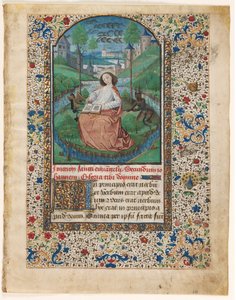 Blad fra en timebog: John on Patmos (1 af 2 udskårne blade) af Master of Jacques de Luxembourg