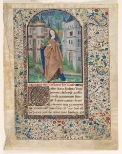 Blad fra en timebog: St. Barbara 2 af 2 udskårne blade, ca. 1465. af Master of Jacques de Luxembourg