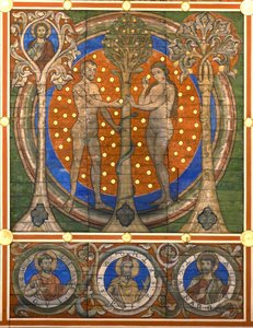 dam og Eva. Detalje af det malede træloft i St. Michaels Kirke, Hildesheim, ca 1230 af Master of Lower Saxony