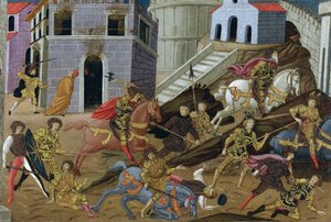 Tarquin le Superbe (mort en 495 avant JC) - Fordrivelsen af Tarquin og hans familie fra Rom - Mester af Marradi (Maestro di Marradi) (aktiv 1470-1513) - Sent i det 15. - Tempera på panel - 41x65,5 - Privat samling
