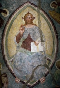 Forløser mellem de fire evangelister (fresko af Master of Mocchirolo
