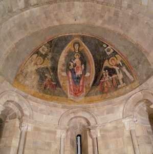 Jomfruen og Barnet i Majestæt og Magiernes tilbedelse, ca. 1100. af Master of Pedret